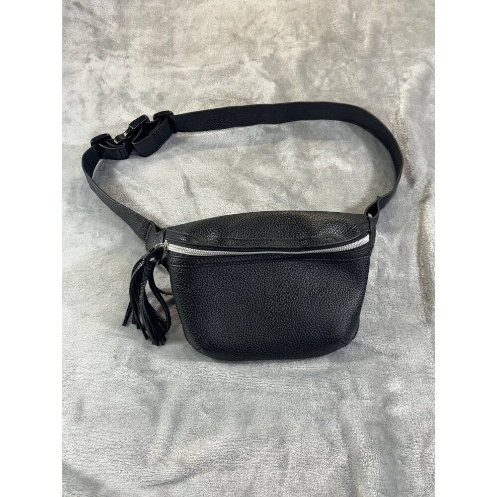 Justice Fanny Pack Black Faux Leather Crossbody Belt Bag With Tassel